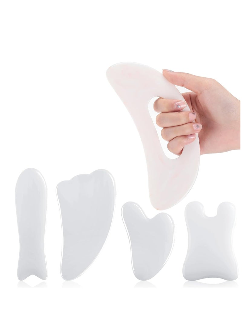 عام مجموعة أدوات تدليك الوجه غوا شا مكونة من 5 قطع وأداة تدليك غوا شا للجسم مع مقبض، مجموعة مدلك غواشا للوجه والرقبة والساقين والجسم ولوح تدليك غواشا (أبيض، اليشم، الراتنج) - Image 1