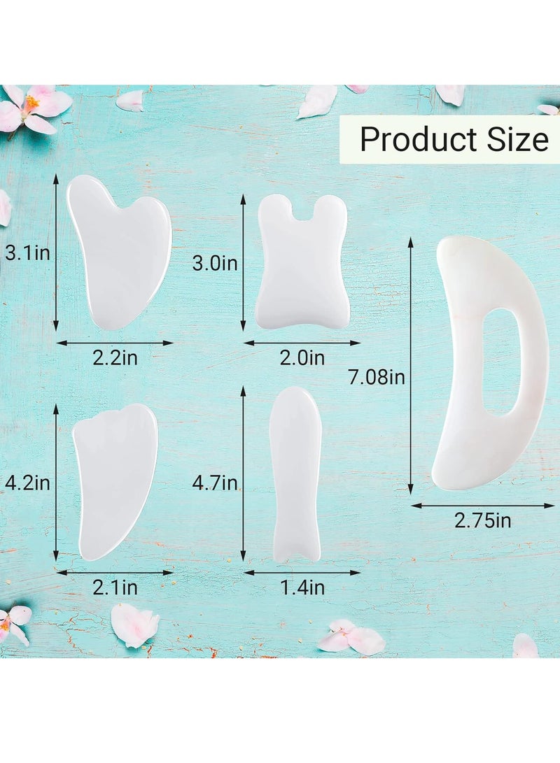 عام مجموعة أدوات تدليك الوجه غوا شا مكونة من 5 قطع وأداة تدليك غوا شا للجسم مع مقبض، مجموعة مدلك غواشا للوجه والرقبة والساقين والجسم ولوح تدليك غواشا (أبيض، اليشم، الراتنج) - Image 2
