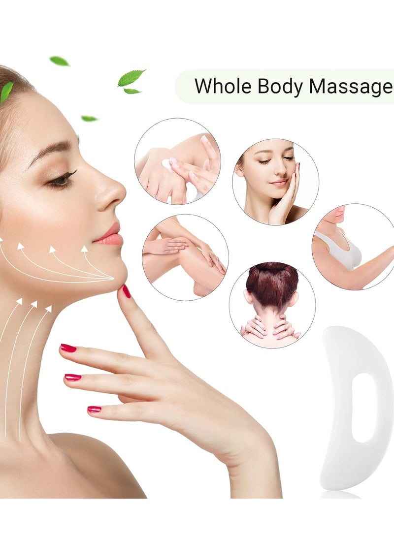 عام مجموعة أدوات تدليك الوجه غوا شا مكونة من 5 قطع وأداة تدليك غوا شا للجسم مع مقبض، مجموعة مدلك غواشا للوجه والرقبة والساقين والجسم ولوح تدليك غواشا (أبيض، اليشم، الراتنج) - Image 5