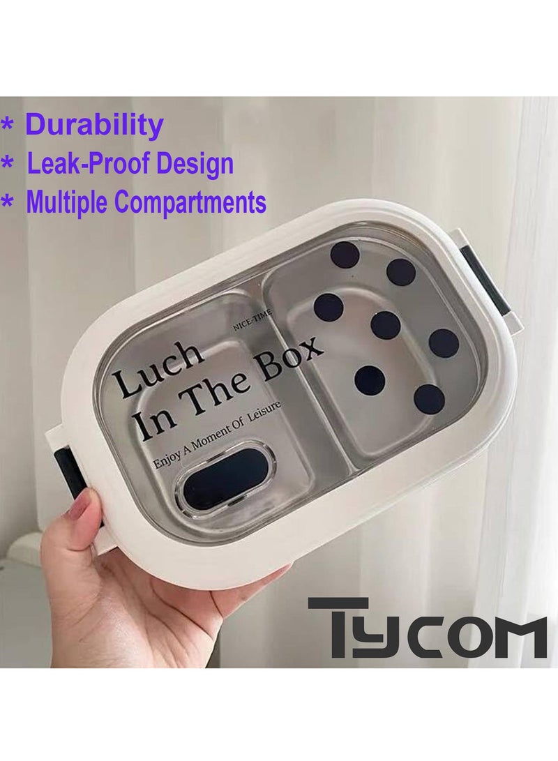 TYCOM Stainless Steel Lunch Box for Kid School Insulated Bento Lunch Box 2 Compartment Divided Lunch Containers with Lids Leakproof BFA Free Dishwasher Safe White.  - Image 4