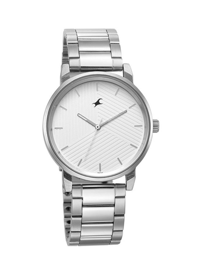 fastrack ساعة فاشترَك فاشن أنالوج بيضاء ذات قرص دائري بحزام معدني فضي للرجال-3278SM04 - Image 2