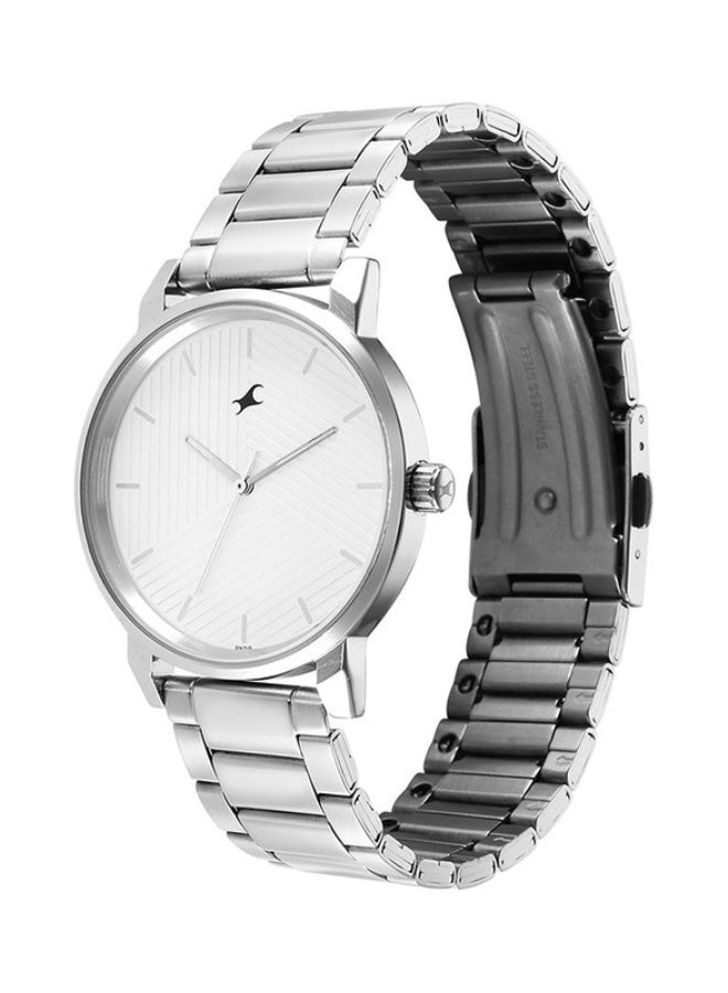 fastrack ساعة فاشترَك فاشن أنالوج بيضاء ذات قرص دائري بحزام معدني فضي للرجال-3278SM04 - Image 3