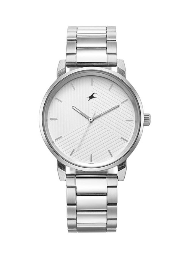 fastrack ساعة فاشترَك فاشن أنالوج بيضاء ذات قرص دائري بحزام معدني فضي للرجال-3278SM04 - Image 1