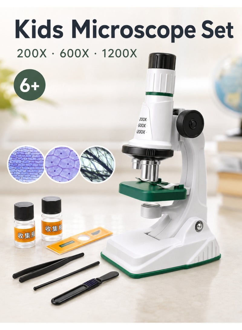 مجهر أطفال تعليمي بتكبير 200X و600X و1200X، مجموعة علوم STEM مع شرائح وأدوات وعبوات عينات، زاوية قابلة للتعديل لتجارب الأطفال عمر 6+ والتعليم المنزلي والمدرسي في السعودية - Image 2