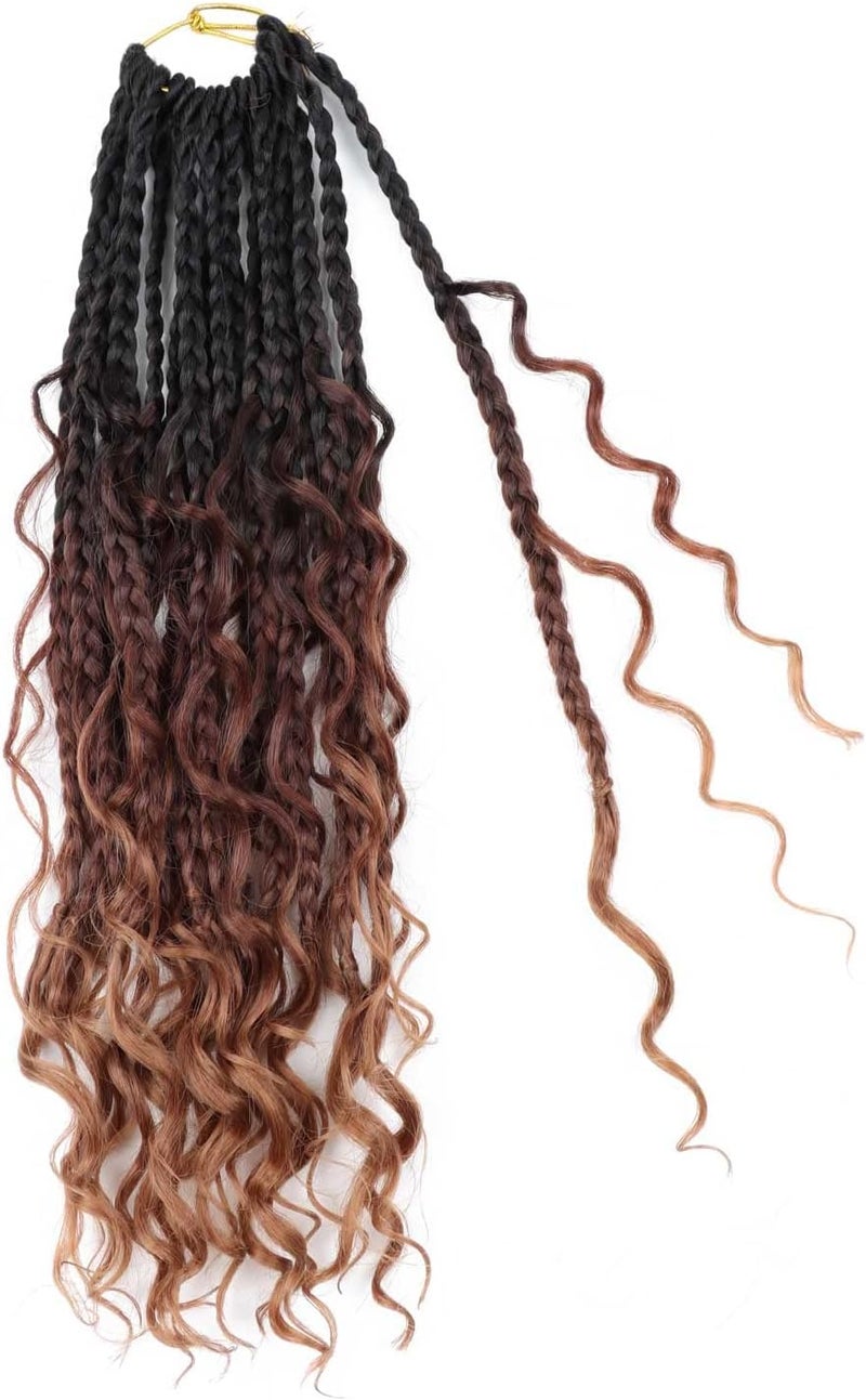LMZIM 14 Inch Crochet Box Braids Curly Ends 8 Packs Box Braid Crochet Hair Prelooped Synthetic Braids for Black Women(14inch, 1b/33/30) - Image 2