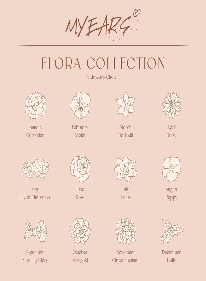MYEARS Birth Flower Bracelets for Women Gold Sideways Charm 12 Months 14K Simple Dainty Chain Floral Jewelry Gift, One Size, Brass Metal Yellow Gold, no gemstone - Image 5