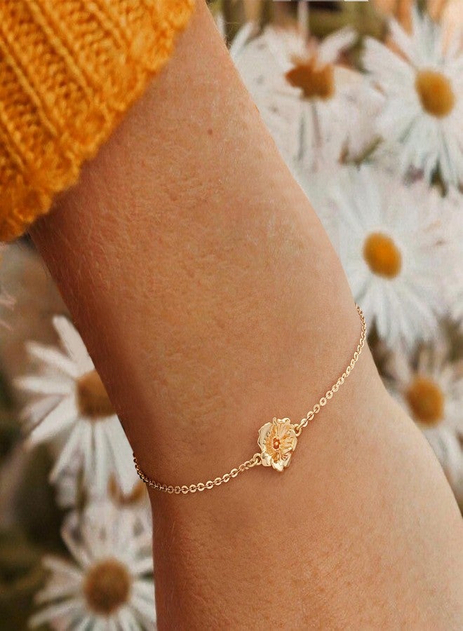 MYEARS Birth Flower Bracelets for Women Gold Sideways Charm 12 Months 14K Simple Dainty Chain Floral Jewelry Gift, One Size, Brass Metal Yellow Gold, no gemstone - Image 3