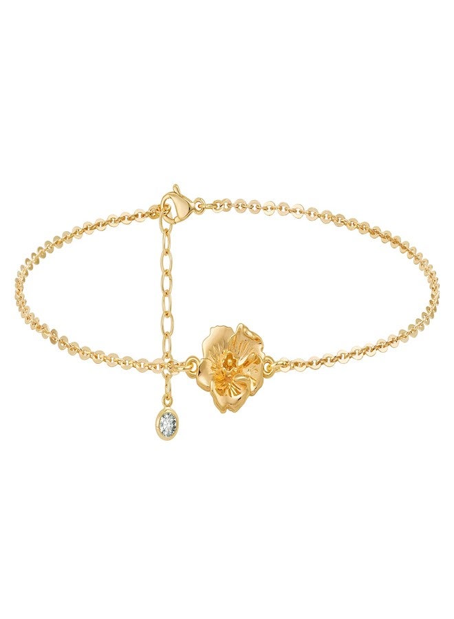 MYEARS Birth Flower Bracelets for Women Gold Sideways Charm 12 Months 14K Simple Dainty Chain Floral Jewelry Gift, One Size, Brass Metal Yellow Gold, no gemstone - Image 1