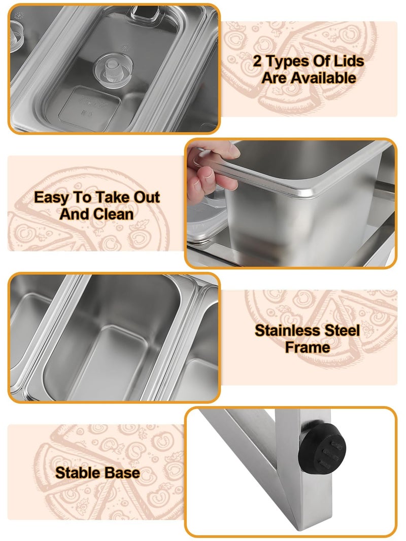 Lanstics 10 Pans Pizza Topping Station 2 Row Adjustable Pizza Storage Container Topping containers with Lids Condiment Organizers Buffet Containers Set for Restaurant Pizza Sauce Jam Fruit Ingredient - Image 3