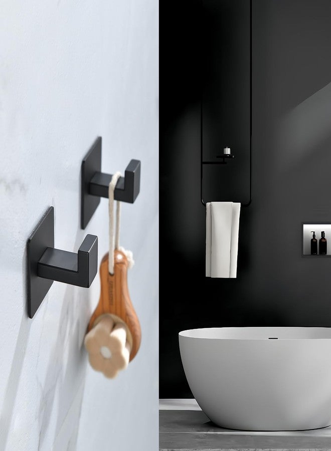 Linatikou Right Angle Adhesive Hooks, 2-Pack Heavy Duty Stainless Steel Wall Hooks, No Drill Stick on Hooks for Towels Robes Hats - Space Saving for Bathroom Kitchen Door Cabinet (Matte Black) - Image 2