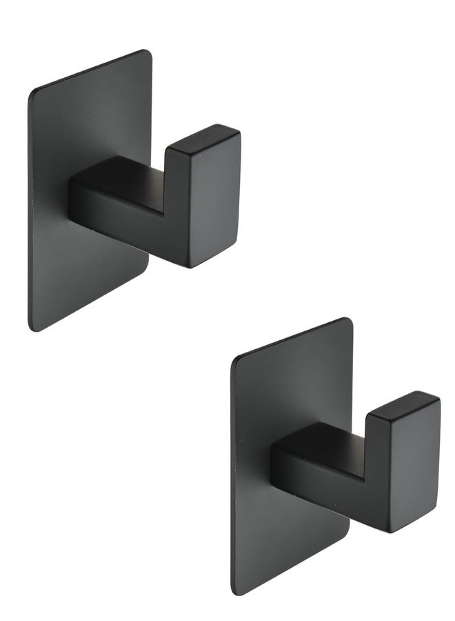 Linatikou Right Angle Adhesive Hooks, 2-Pack Heavy Duty Stainless Steel Wall Hooks, No Drill Stick on Hooks for Towels Robes Hats - Space Saving for Bathroom Kitchen Door Cabinet (Matte Black) - Image 1