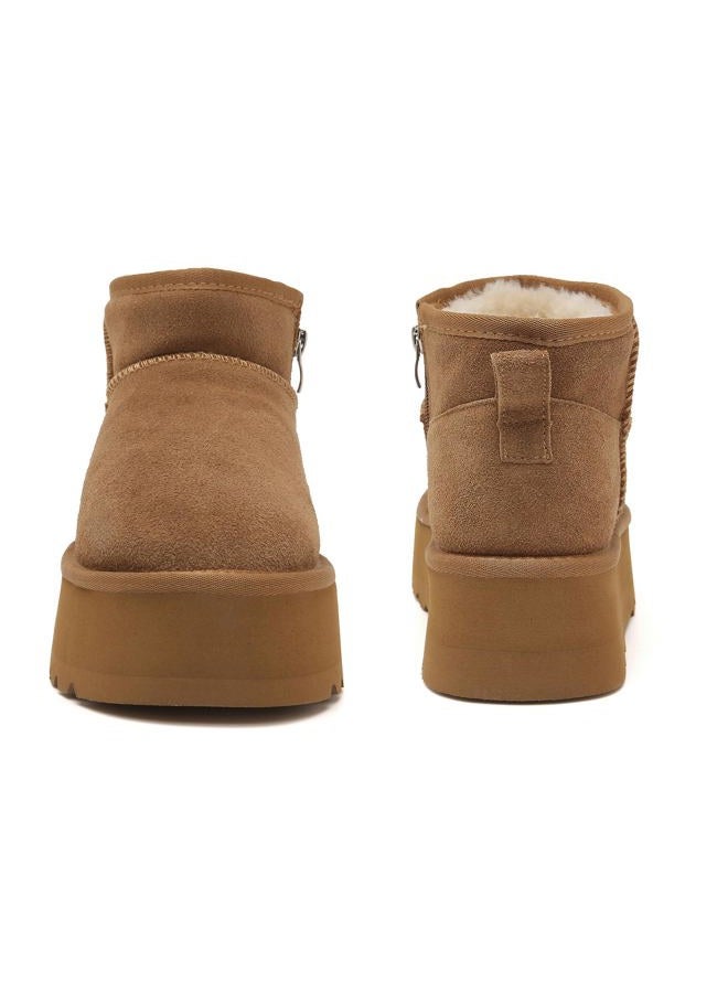 Haifago Women Platform Mini Snow Boots, Brown Suede Fur Lined Zip up Ankle Winter Booties, Womens Classic Short Boot, Botas Plataforma Para Mujer, Chestnut, 9 - Image 3