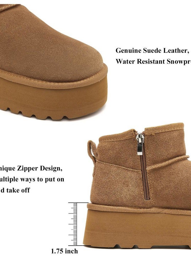 Haifago Women Platform Mini Snow Boots, Brown Suede Fur Lined Zip up Ankle Winter Booties, Womens Classic Short Boot, Botas Plataforma Para Mujer, Chestnut, 9 - Image 4