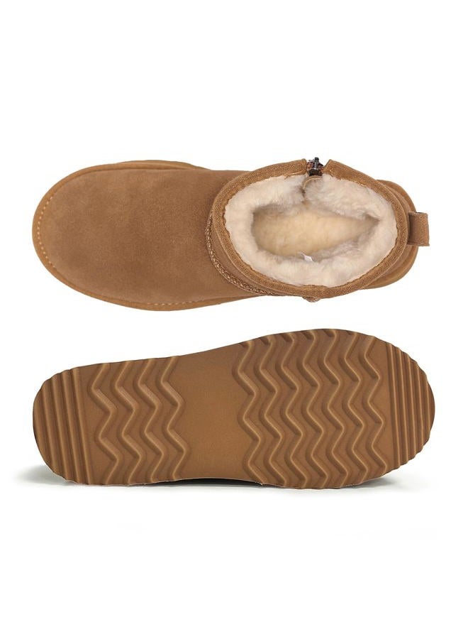 Haifago Women Platform Mini Snow Boots, Brown Suede Fur Lined Zip up Ankle Winter Booties, Womens Classic Short Boot, Botas Plataforma Para Mujer, Chestnut, 9 - Image 2