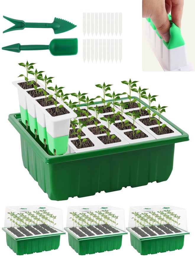 Sondiko Seed Starter Tray with Soft Silicone Cells, 80 Cells Seedling Trays Seed Startering Kit, 4 Pack Plant Starter Trays with Humidity Dome, Base Mini Greenhouse Germination Kit - Image 1