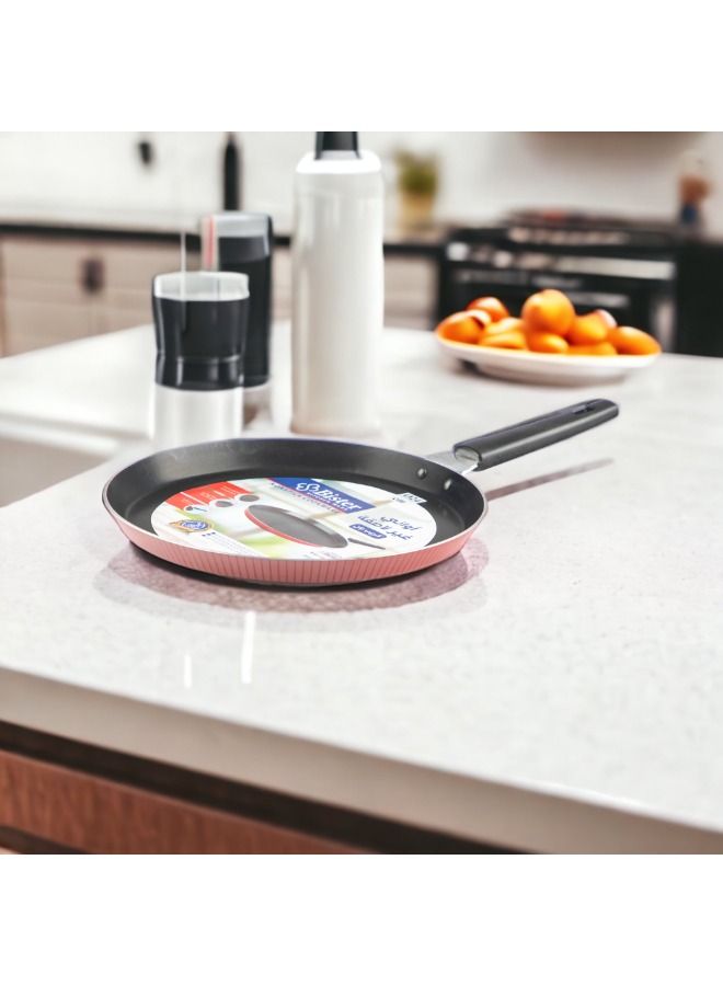 Bister Stripy Classy Crepe Pan 30cm - Dark Red Aluminum Non-Stick Pan with Teflon Coating & Heat-Resistant Bakelite Handle - Image 1