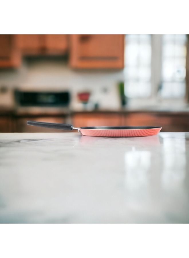Bister Stripy Classy Crepe Pan 30cm - Dark Red Aluminum Non-Stick Pan with Teflon Coating & Heat-Resistant Bakelite Handle - Image 4