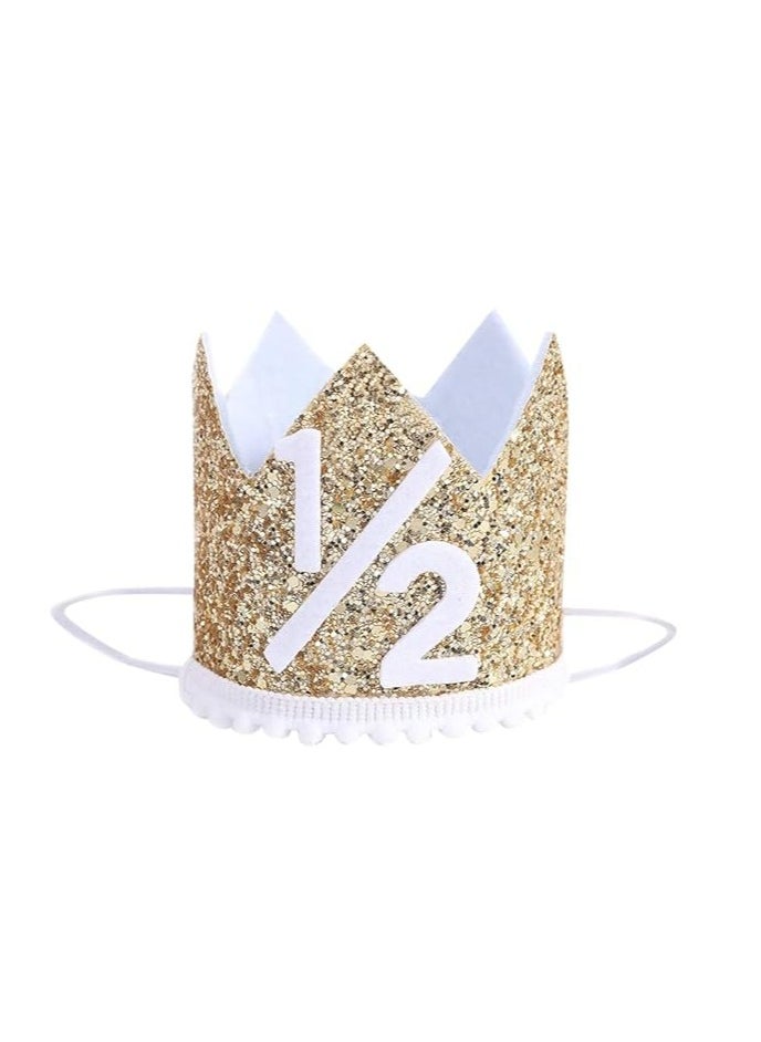 Oasisgalore Half Birthday Party Crown，6 Months Birthday Party Hat Party Photo Props with Elastic Band for Boys Girls  - Image 1