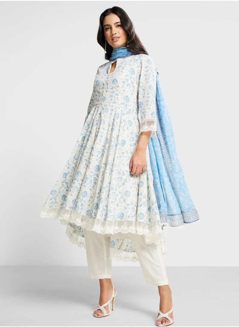 Biba Tiered Lace Hem Kurti & Pants Set