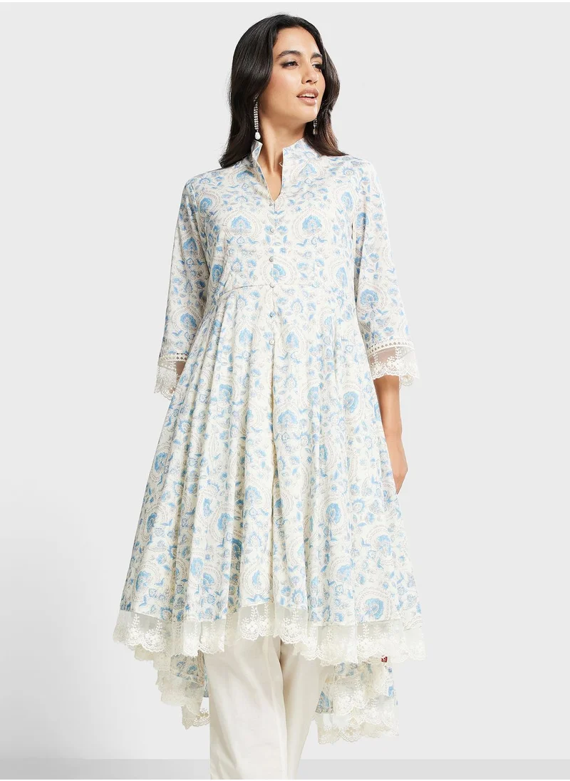 Biba Tiered Lace Hem Kurti & Pants Set