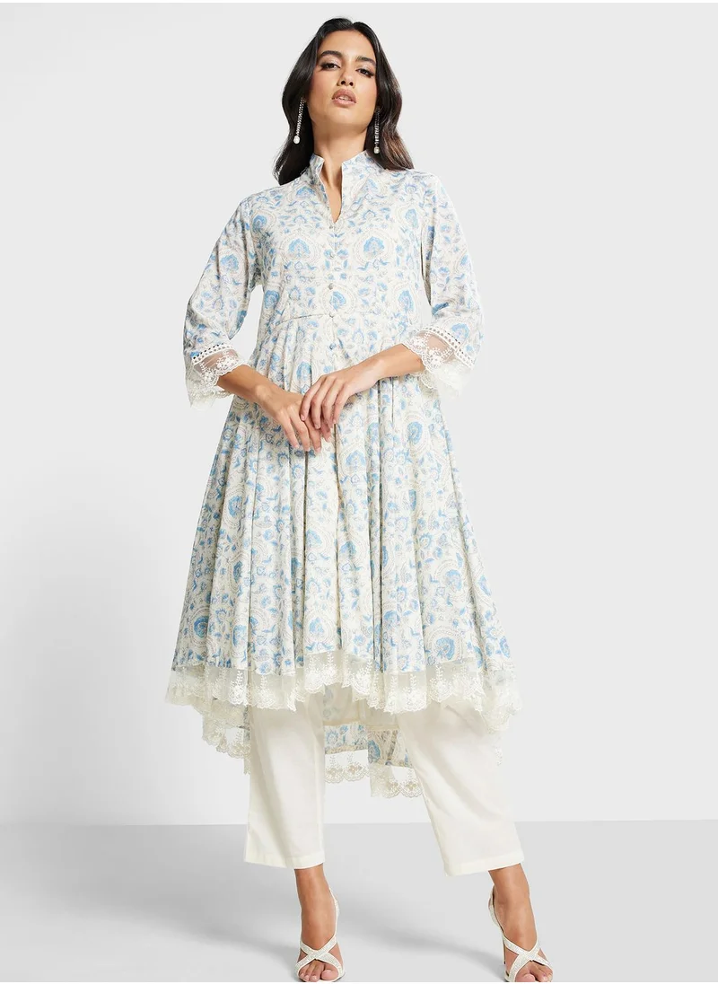 Biba Tiered Lace Hem Kurti & Pants Set
