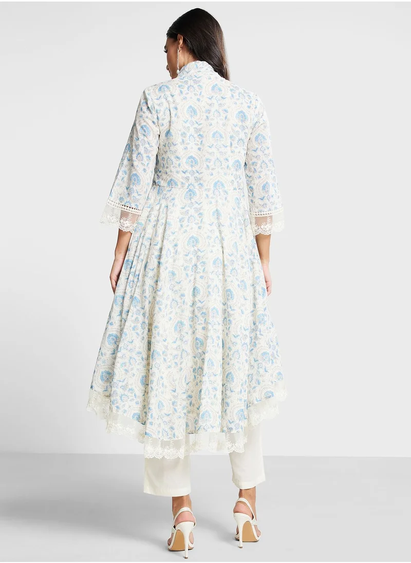 Biba Tiered Lace Hem Kurti & Pants Set