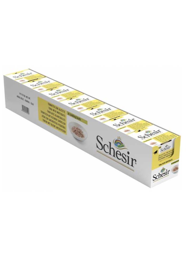 Schesir 14PC Cat Can Broth-Wet Food Tuna With Whitebait 70g - Image 1