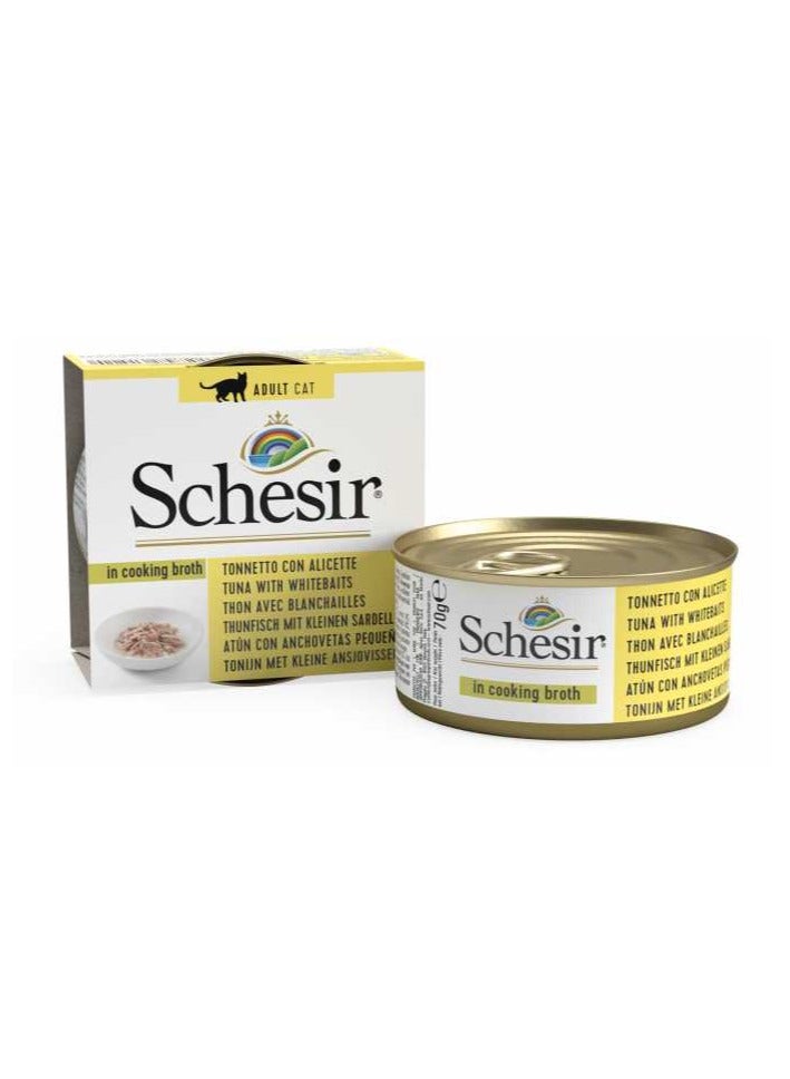 Schesir 14PC Cat Can Broth-Wet Food Tuna With Whitebait 70g - Image 4