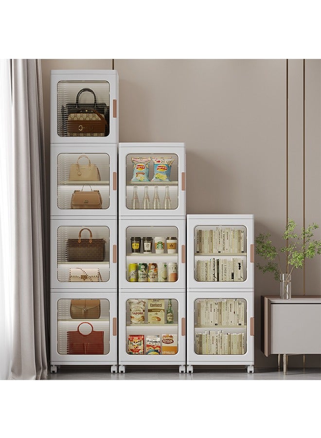 Generic 4 Tier Kitchen Storage Cabinet Bathroom Storage Bins with Adjustable Shelves Foldable Storage Box with Transparent Doors and Wheels Stackable Storage Cabinet Kids Wardrobe for Small Space, Bathroom, Kitchen - Image 5