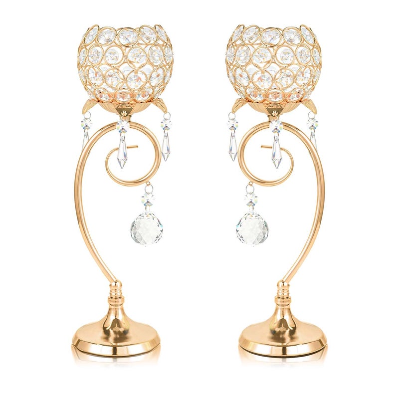 kolnlala 2 ps K9 Crystal tealight Candle Holder/Candlestick/Candelabra for Table Centerpieces,Wedding/Party/Event Decor,Home Decor,Gift for Mon/Friends (Golden) - Image 1