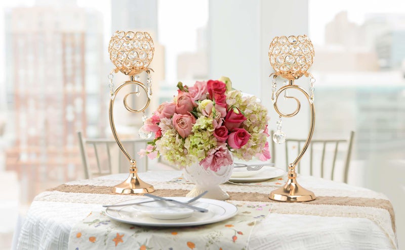 kolnlala 2 ps K9 Crystal tealight Candle Holder/Candlestick/Candelabra for Table Centerpieces,Wedding/Party/Event Decor,Home Decor,Gift for Mon/Friends (Golden) - Image 2