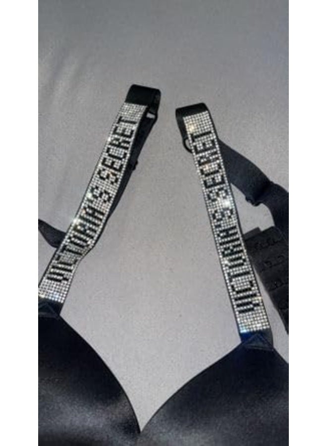 فيكتوريا سيكريت أحزمة حمالات صدر مرصعة قابلة للتعديل – أحزمة كتف بديلة أنيقة للنساء، مصنوعة من القطن والألياف الصناعية بتصميم مريح ومقاس واحد يناسب الجميع – عبوة تحتوي على قطعتين-لون اسود - Image 3