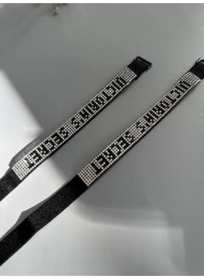 فيكتوريا سيكريت أحزمة حمالات صدر مرصعة قابلة للتعديل – أحزمة كتف بديلة أنيقة للنساء، مصنوعة من القطن والألياف الصناعية بتصميم مريح ومقاس واحد يناسب الجميع – عبوة تحتوي على قطعتين-لون اسود - Image 2