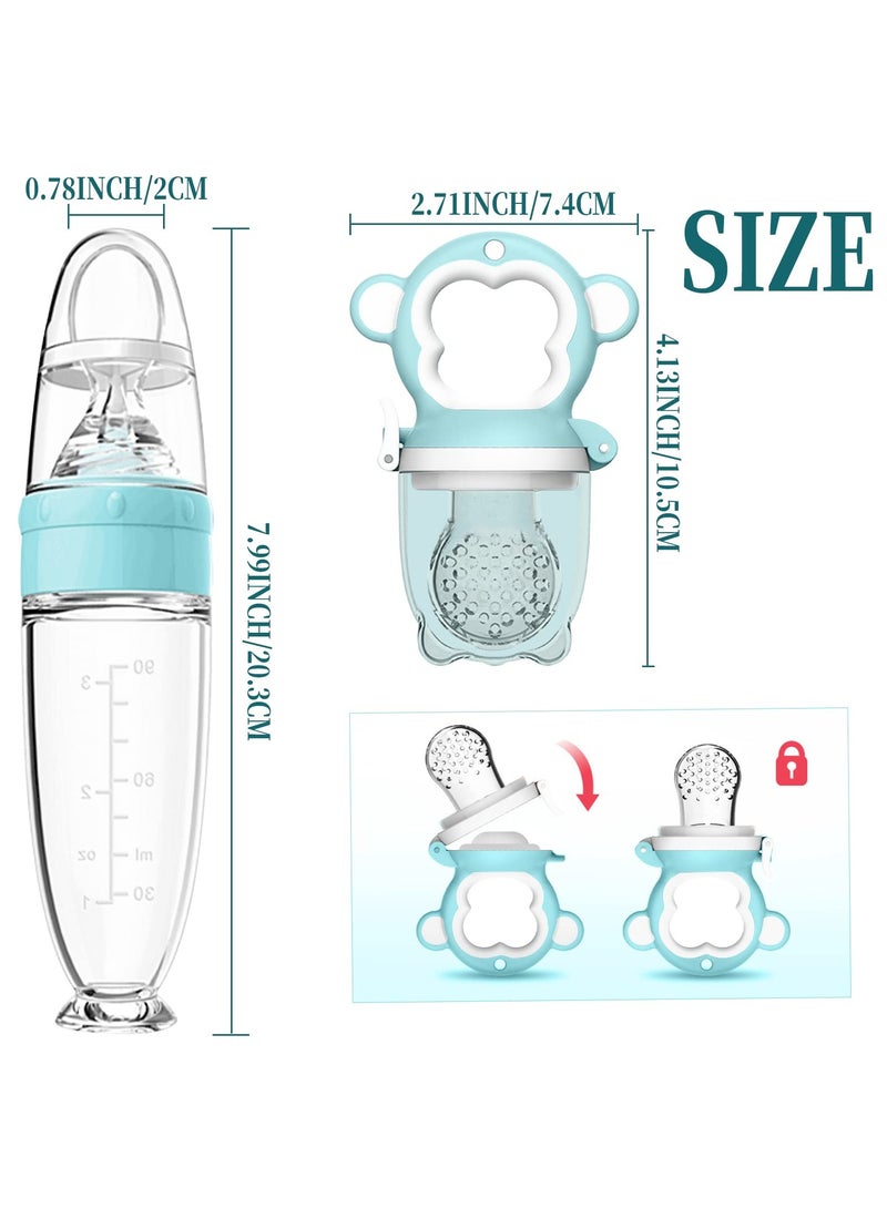 Mr. Penda 7 Pack Baby Food Feeder Set, include 2 Baby Food Dispensing Spoon, 2 Baby Food Feeder, 3 Different Sized Silicone Teething Pacifiers, Baby Fruit Feeder (Blue) - Image 2