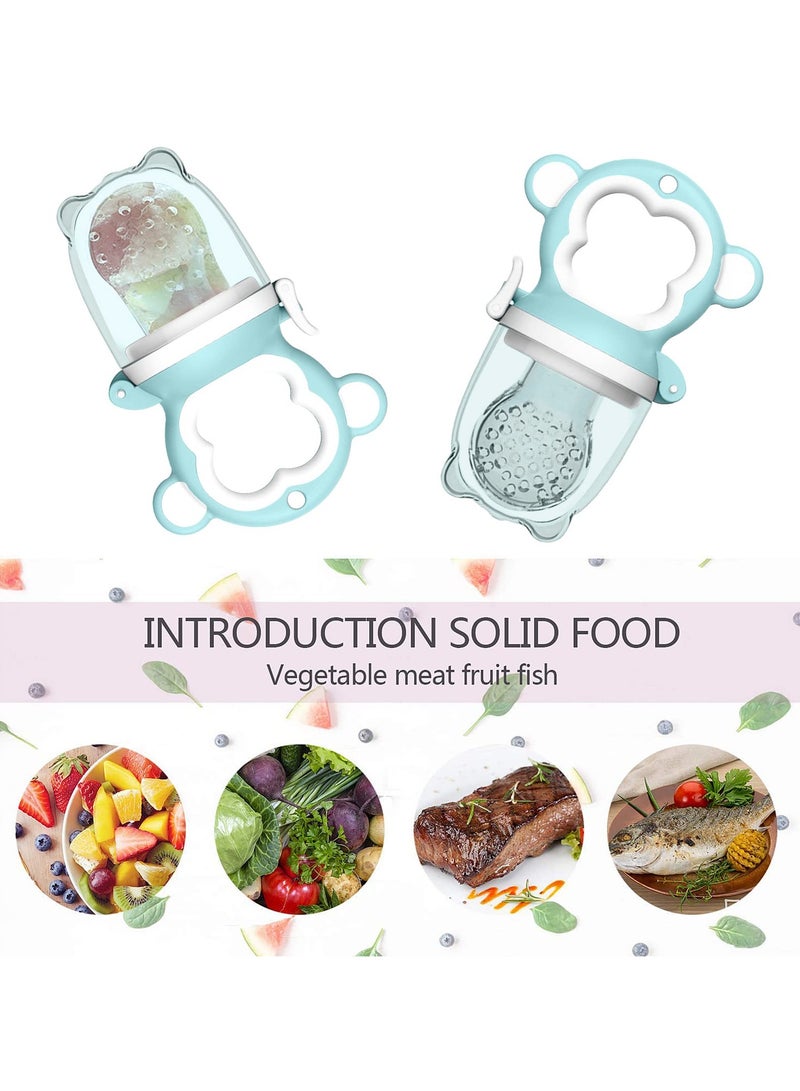 Mr. Penda 7 Pack Baby Food Feeder Set, include 2 Baby Food Dispensing Spoon, 2 Baby Food Feeder, 3 Different Sized Silicone Teething Pacifiers, Baby Fruit Feeder (Blue) - Image 5