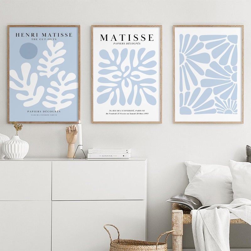 Baccone Henri Matisse Wall Art Prints مجموعة من 3 زرقاء مجردة Matisse Canvas Decor - Image 5