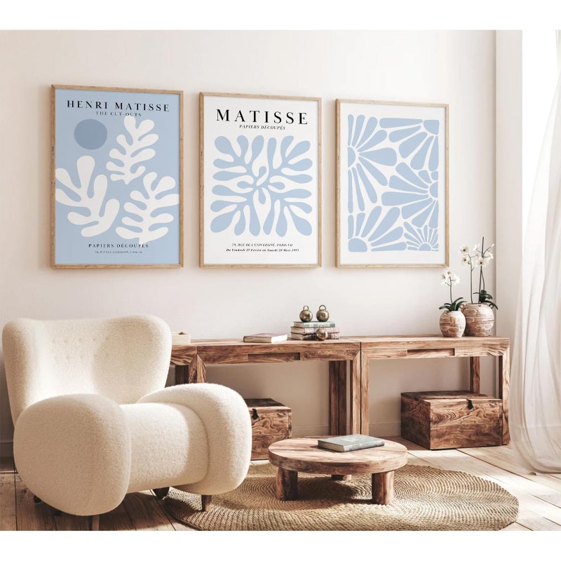 Baccone Henri Matisse Wall Art Prints مجموعة من 3 زرقاء مجردة Matisse Canvas Decor - Image 4