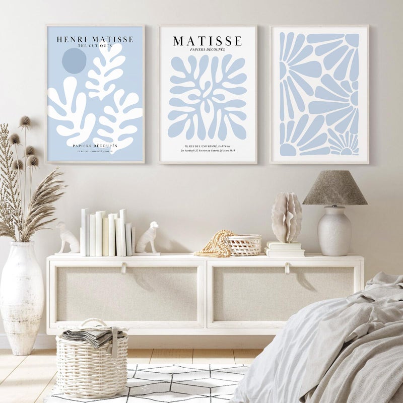 Baccone Henri Matisse Wall Art Prints مجموعة من 3 زرقاء مجردة Matisse Canvas Decor - Image 1