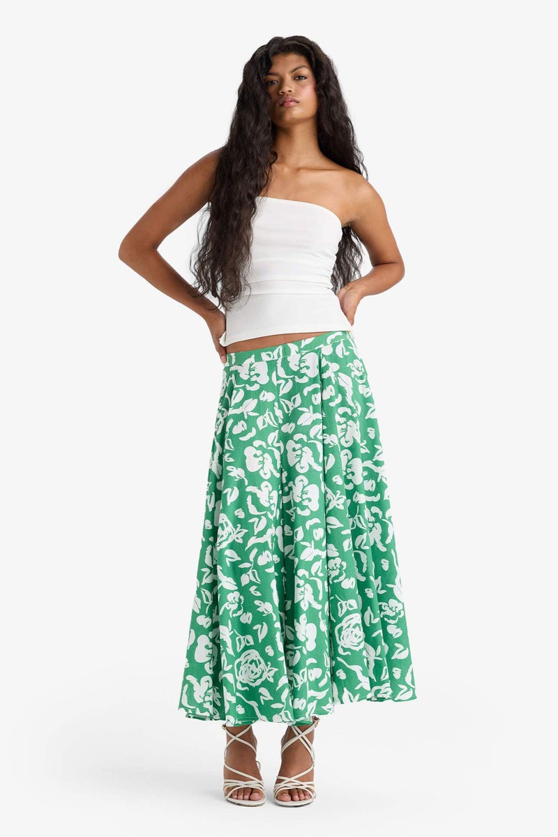 DeFacto A Cut Floral Linen Look Normal Waist Maxi Skirt - Image 2
