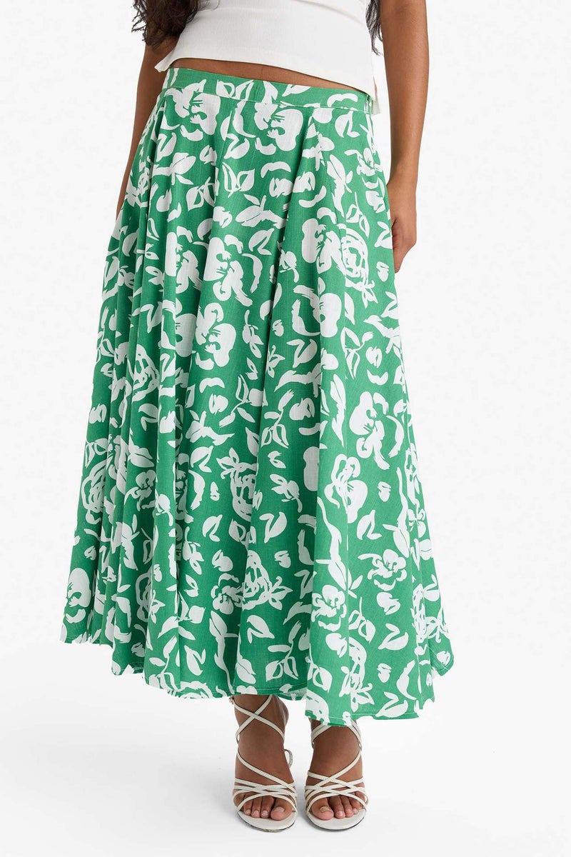 DeFacto A Cut Floral Linen Look Normal Waist Maxi Skirt - Image 4