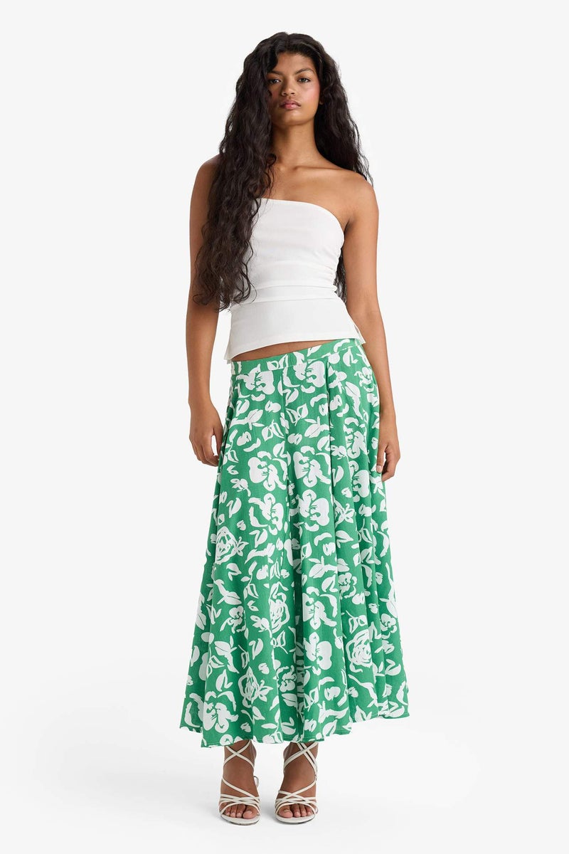 DeFacto A Cut Floral Linen Look Normal Waist Maxi Skirt - Image 1