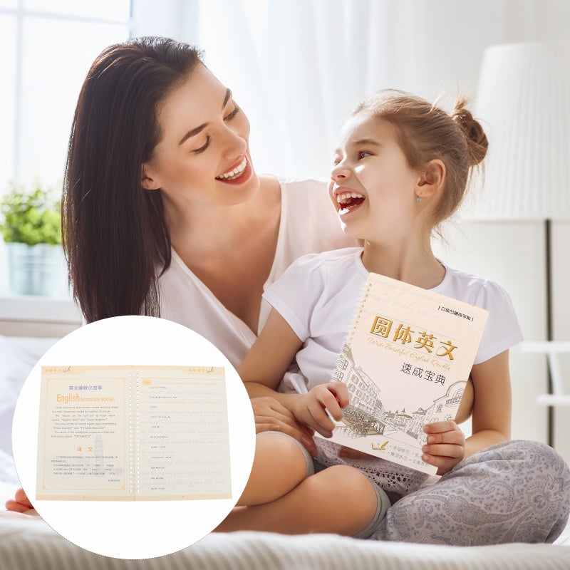 4 Pcs English Letter Word Writing Practice Book Copperplate English Groove Copybook English for Adults Beginner Children Students (Light Yellow) - Image 1