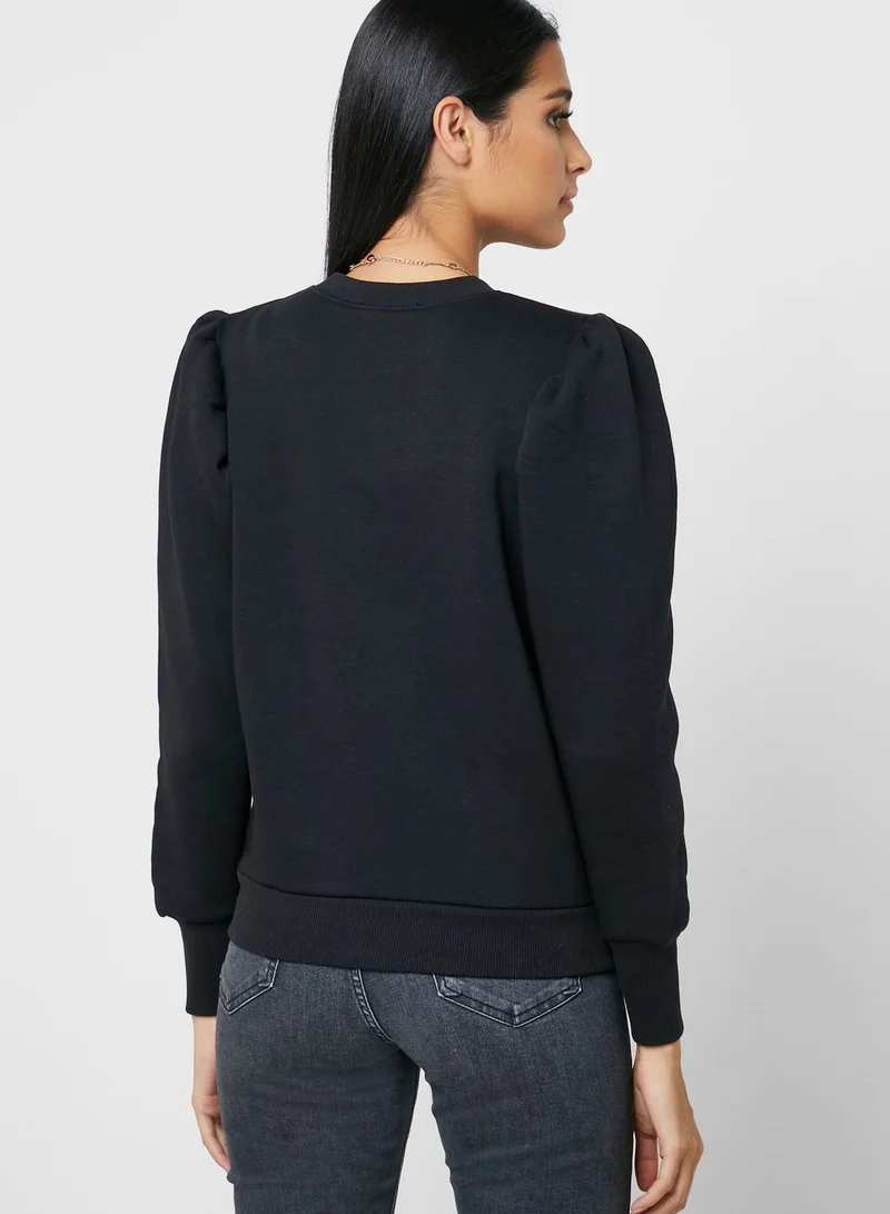MANGO Crew Neck Ribbed Detail Sweatshirt