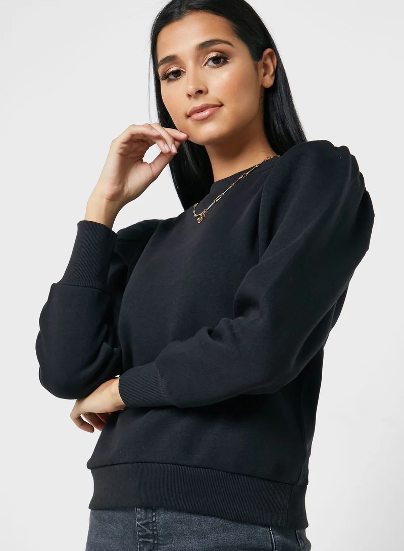 MANGO Crew Neck Ribbed Detail Sweatshirt