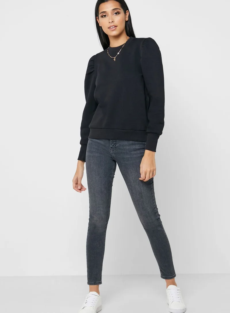 MANGO Crew Neck Ribbed Detail Sweatshirt