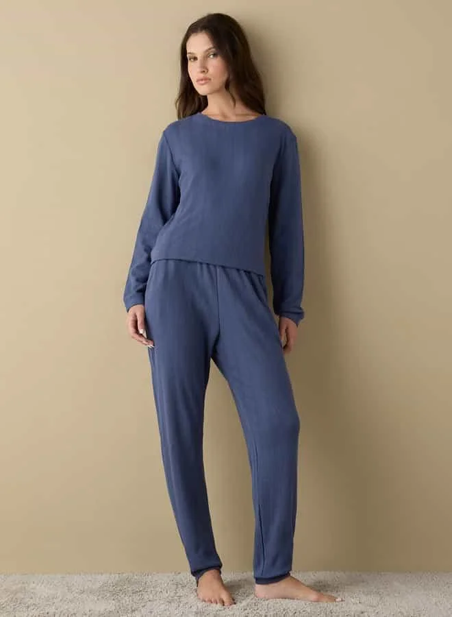 Splash FAV Waffle Textured Long Sleeve T-shirt and Elastciated Pyjama Set