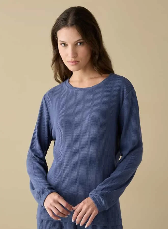 Splash FAV Waffle Textured Long Sleeve T-shirt and Elastciated Pyjama Set