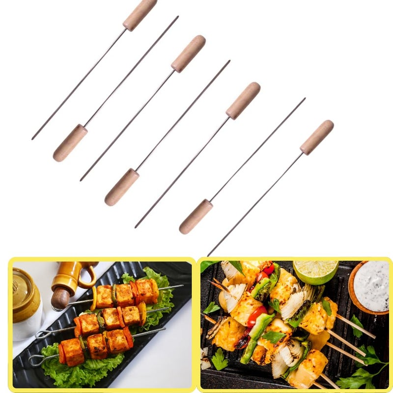 Chefman BBQ Skewers with Wooden Handles for All Types of Grilling | Heavy Duty, Reusable Barbecue Skewers for Outdoor Grilling, Roasting, and Tandoor | Ideal for Meat, Vegetables, Kabobs. (8) - Image 1
