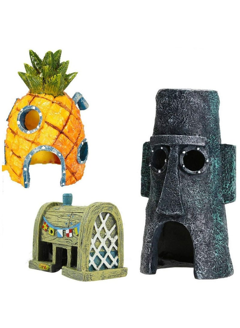 Generic 3Pcs Fish Tank Aquarium Decor Squidward House Pineapple Cartoon House Home Ornaments Aquarium Accessories  - Image 1