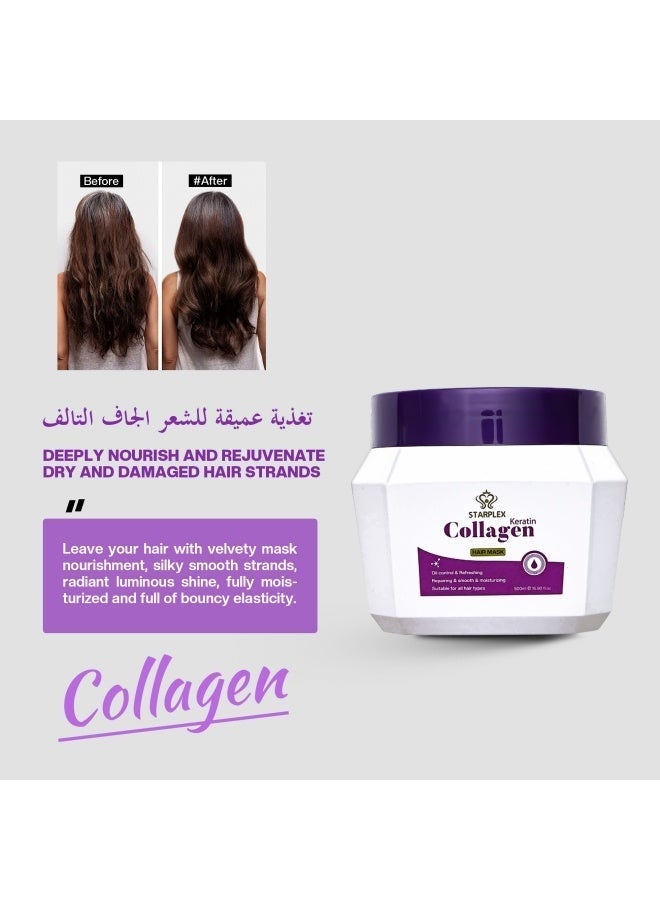 STARPLEX Collagen & Keratin Deep Repairing Hair Mask 500ml - Rich Protein for Elasticity & Damage Restoration | Smoothing & Moisturizing | Salon Professional Treatment for All Hair Types Women - Image 2
